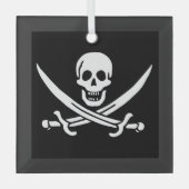 Wit, Piraat Vlag Calico Jack, Schedel & Cutlass Glas Ornament (Voorkant)