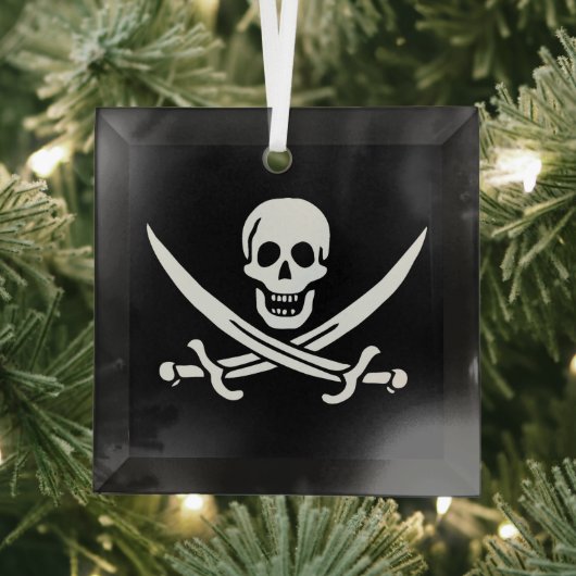Wit, Piraat Vlag Calico Jack, Schedel & Cutlass Glas Ornament (Insitu)