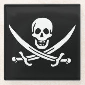 Wit, Piraat Vlag Calico Jack, Schedel & Cutlass Glazen Onderzetter (Voorkant)