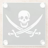Wit, Piraat Vlag Calico Jack, Schedel & Cutlass Glazen Onderzetter (Achterkant)
