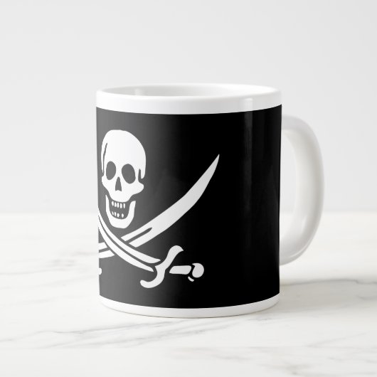 Wit, Piraat Vlag Calico Jack, Schedel & Cutlass Grote Koffiekop (Voorkant rechts)