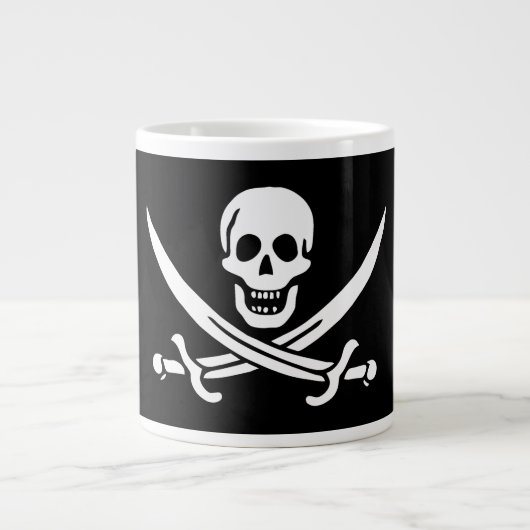 Wit, Piraat Vlag Calico Jack, Schedel & Cutlass Grote Koffiekop (Voorkant)
