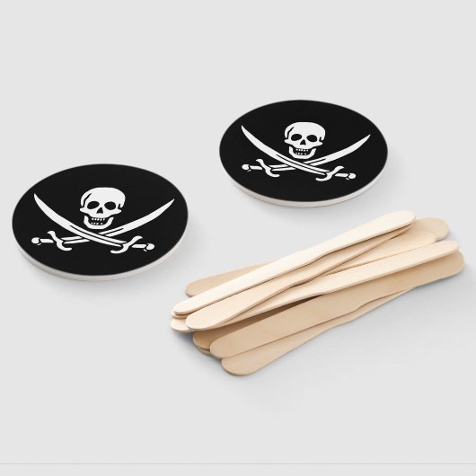 Wit, Piraat Vlag Calico Jack, Schedel & Cutlass Handwaaier (Niet-gemonteerd)