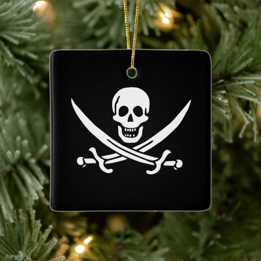 Wit, Piraat Vlag Calico Jack, Schedel & Cutlass Keramisch Ornament (Boom)