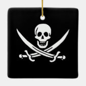 Wit, Piraat Vlag Calico Jack, Schedel & Cutlass Keramisch Ornament (Achterkant)