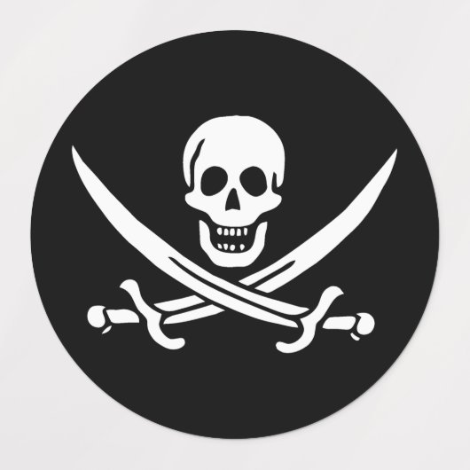 Wit, Piraat Vlag Calico Jack, Schedel & Cutlass Labels (Design 2)