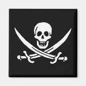 Wit, Piraat Vlag Calico Jack, Schedel & Cutlass Magneet (Voorkant)