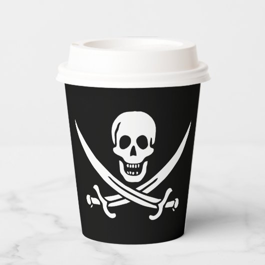 Wit, Piraat Vlag Calico Jack, Schedel & Cutlass Papieren Bekers (Achterkant)
