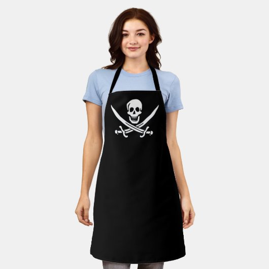 Wit, Piraat Vlag Calico Jack, Schedel & Cutlass Schort (Gedragen)
