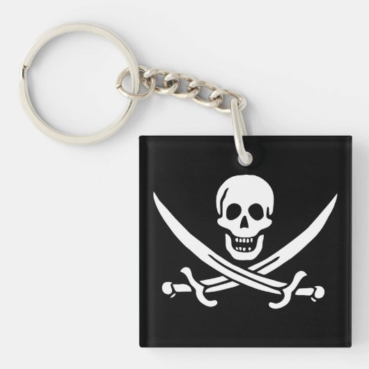 Wit, Piraat Vlag Calico Jack, Schedel & Cutlass Sleutelhanger (voorkant)