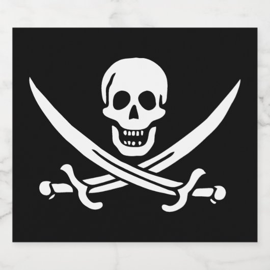 Wit, Piraat Vlag Calico Jack, Schedel & Cutlass Sparkling Wijnetiket (Enkel label)