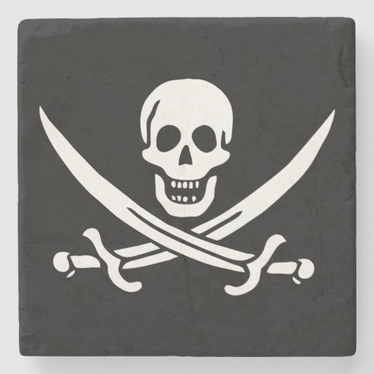 Wit, Piraat Vlag Calico Jack, Schedel & Cutlass Stenen Onderzetter (Voorkant)