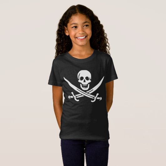 Wit, Piraat Vlag Calico Jack, Schedel & Cutlass T-shirt (Voorkant volledig)