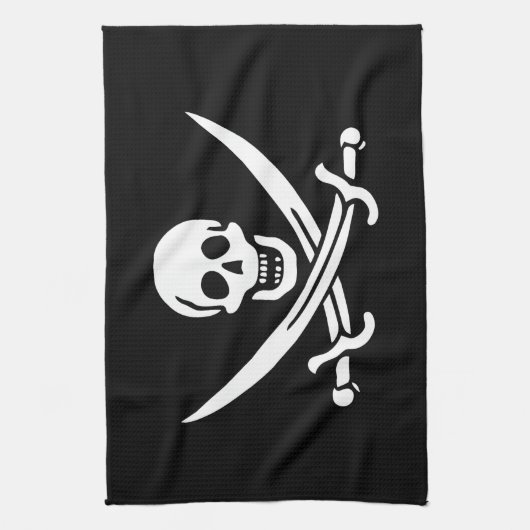 Wit, Piraat Vlag Calico Jack, Schedel & Cutlass Theedoek (Verticaal)