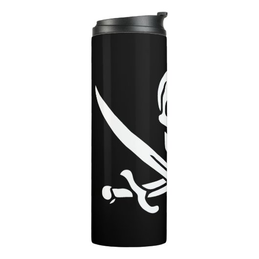 Wit, Piraat Vlag Calico Jack, Schedel & Cutlass Thermosbeker (Gedraaid links)