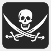 Wit, Piraat Vlag Calico Jack, Schedel & Cutlass Vierkante Sticker (Voorkant)