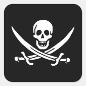 Wit, Piraat Vlag Calico Jack, Schedel & Cutlass Vierkante Sticker (Voorkant)