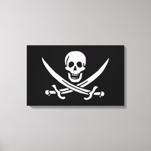 Wit, Piratenvlag Calico Jack, Schedel & Sabel Canvas Afdruk