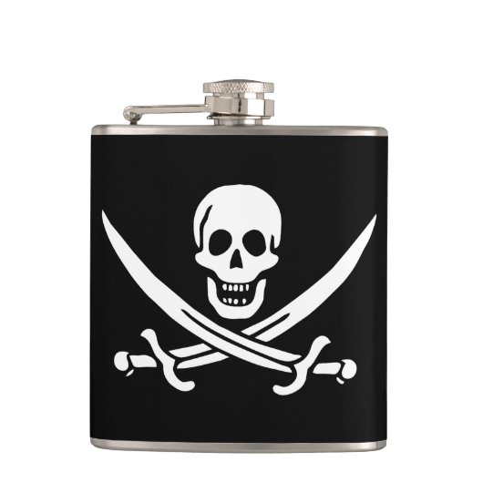 Wit, Piratenvlag Calico Jack, Schedel & Sabel Heupfles (Voorkant)