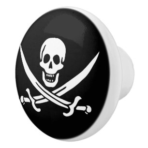 Wit, Piratenvlag Calico Jack, Schedel & Sabel Keramische Knop