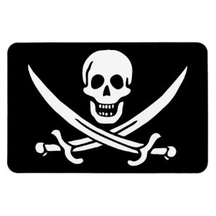 Wit, Piratenvlag Calico Jack, Schedel & Sabel Magneet