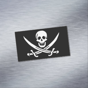 Wit, Piratenvlag Calico Jack, Schedel & Sabel Magnetisch Visitekaartje