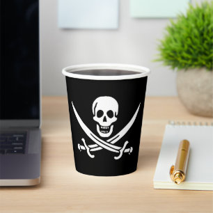 Wit, Piratenvlag Calico Jack, Schedel & Sabel Papieren Bekers