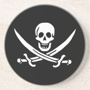 Wit, Piratenvlag Calico Jack, Schedel & Sabel Zandsteen Onderzetter