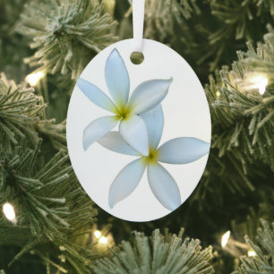 Wit Plumeria Bloom Metal Ornament