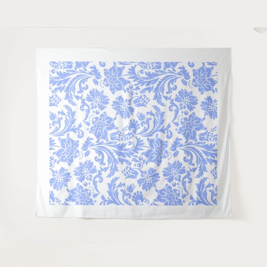 Wit poederblauw  floraal damast patroon wandkleed (Voorkant (horizontaal))