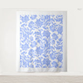 Wit poederblauw  floraal damast patroon wandkleed (Voorkant)