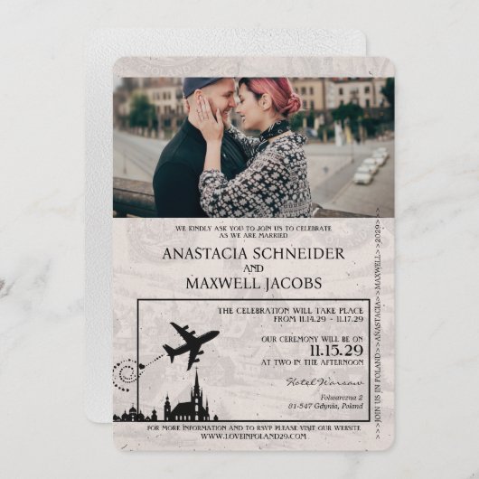 Wit Polen Paspoort bruiloft uitnodiging (Voorkant / Achterkant)