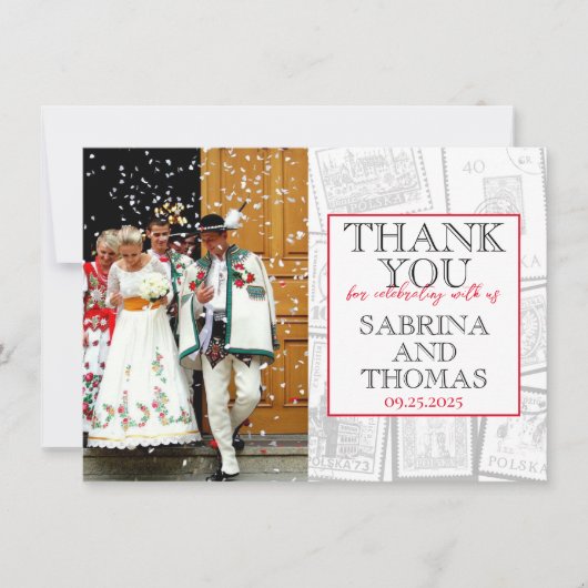 Wit Polen trouwfoto dank u Bedankkaart (Voorkant)