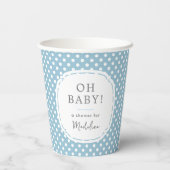 Wit Polka Dot Pattern Oh Baby shower Blauw Papieren Bekers (Achterkant)