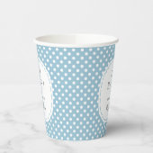 Wit Polka Dot Pattern Oh Baby shower Blauw Papieren Bekers (Links)