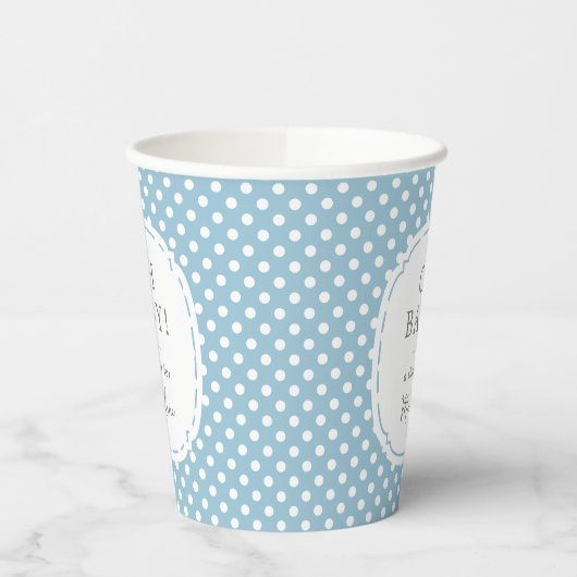 Wit Polka Dot Pattern Oh Baby shower Blauw Papieren Bekers (Links)