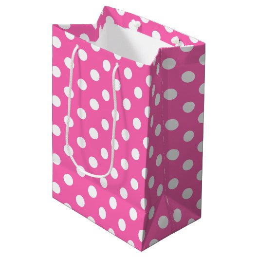  wit polka stippenpatroon medium cadeauzakje (Voorkant Gekanteld)