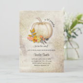 Wit Pompoen Baby shower Nodig met Gouden Glitter u Kaart (Staand voorkant)