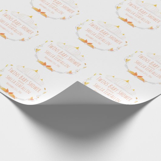 Wit Pompoen Twins Baby shower Wrapping Papier (Hoek)