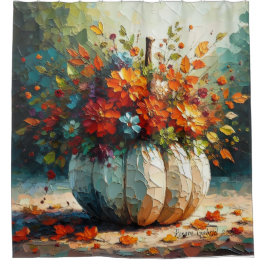 Wit pompoenboeket douchegordijn