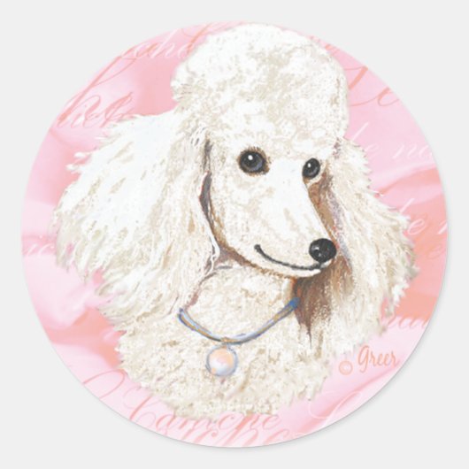 Wit Poodle n Roos Portrait Ronde Sticker (Voorkant)