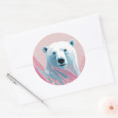 Wit poolblauw beer, roze achtergrond. ronde sticker (Envelop)