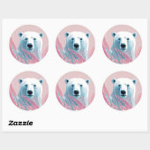 Wit poolblauw beer, roze achtergrond. ronde sticker (Vel)