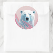 Wit poolblauw beer, roze achtergrond. ronde sticker (Tas)