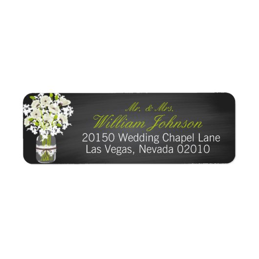 Wit Poppies Jar Chalkboard Wedding Label (Voorkant)