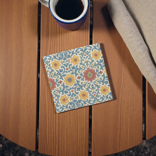 Wit Portugees Mediterraan Bloemenpatroon Stenen Onderzetter