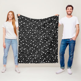 Wit Posy-ontwerp op zwart Fleece Deken
