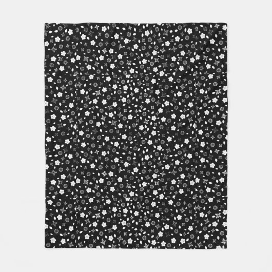 Wit Posy ontwerp op zwart Fleece Deken (Voorkant)