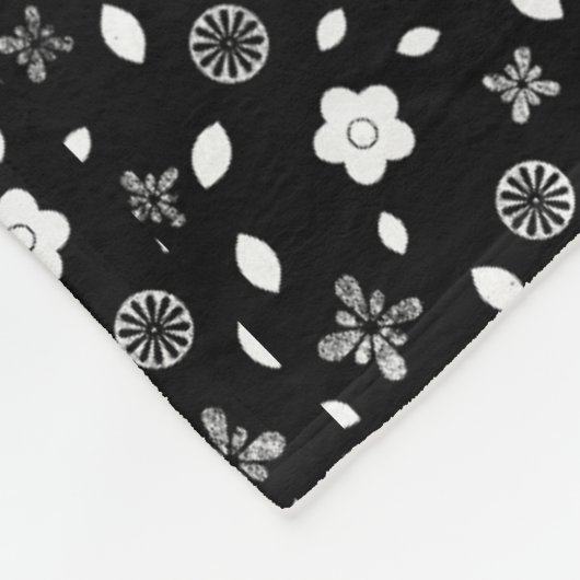 Wit Posy ontwerp op zwart Fleece Deken (Hoek)
