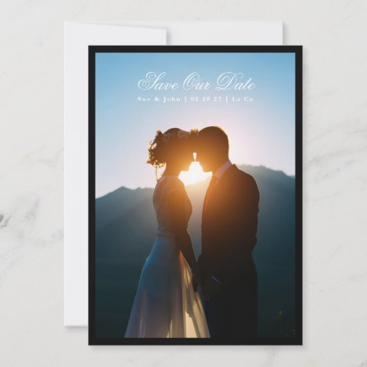 Wit Premium Script Classic Foto Zwart Lijst Save The Date (Voorkant)